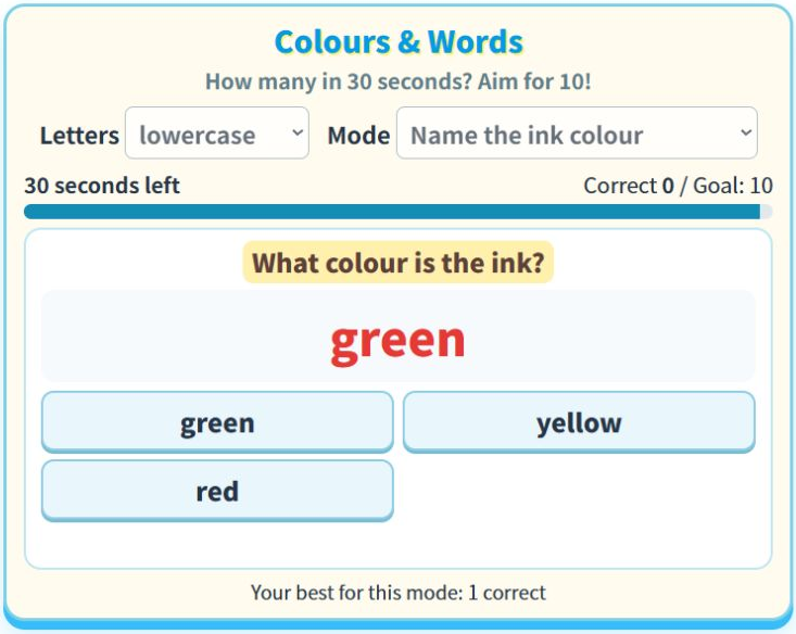 Colours & Words — English game