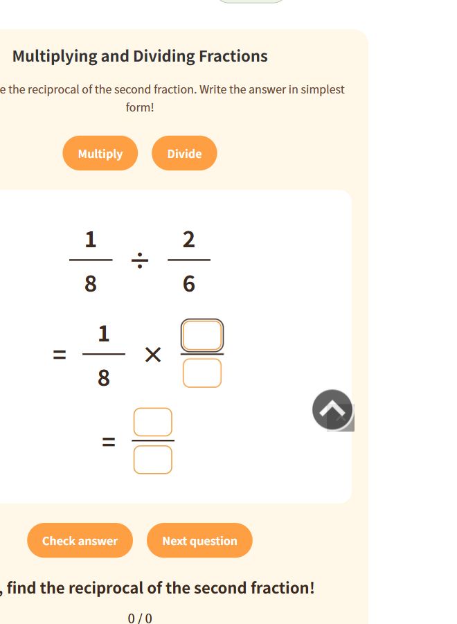 Multiplying and Dividing Fractions — English game screen