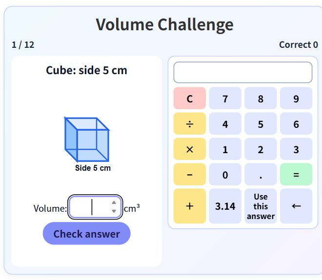 Volume Challenge — English game screen