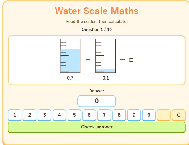 Water Scale Maths — English game screen